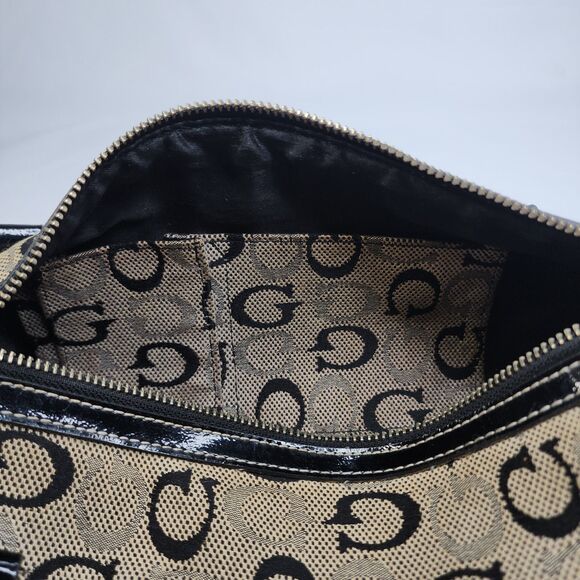 Guess Monogram Barrel Bag Satchel G Logo Canvas Black Patent Trim Purse Y2K - Picture 9 of 11
